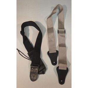 Lot of 2 Guitar Straps Adjustable Black & Tan Leather Ends